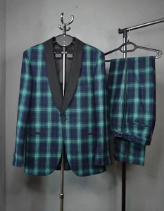 Suitsupply Tuta smoking uomo sfoderata lana verde a quadri 2 pezzi taglia US40L EU50R - Foto 1 di 24