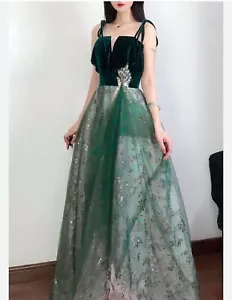 Velvet Sequined Tulle Lined Maxi Dress Sz Med Party Prom Evening Lace Up Back - Picture 1 of 15