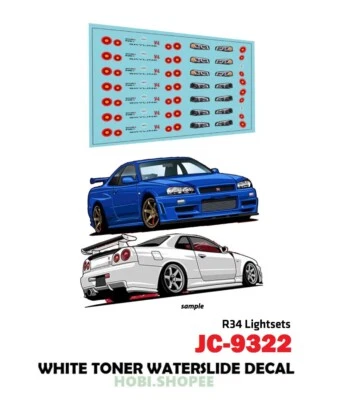 Calcomanías de tóner blanco JC-9322 tobogán acuático Skyline R34 Light - Diecast personalizadas 1:64 HW Foto 1 de 4