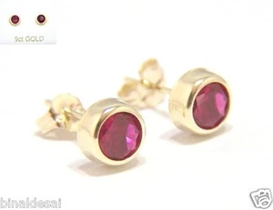 9ct Gold 5mm Small Rubover RUBY Studs Earrings Wife X'mas Anniversary GIFT BOX