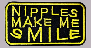 NIPPLES MAKE ME SMILE MOTORCYLE BIKER VEST FUNNY IRON ON PATCH - Picture 1 of 4