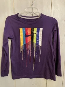 NIKE Size M (10-12) Girls Purple 100% Cotton Long Sleeve Fitted Athletic Top - Picture 1 of 4