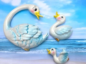 VINTAGE KERAMIK ENTENFAMILIE 3 STÜCK ENESCO WANDRELIEF BAD DEKOR JAPAN - Bild 1 von 16