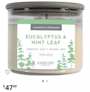 CANDLE-LITE Essential Elements 3-Wick Jar Candle, Eucalyptus & Mint Leaf - Picture 1 of 5
