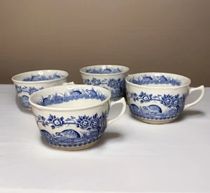 VINTAGE TEA COFFEE CUPS FURNIVALS QUAIL MADE IN ENGLAND BLUE AND WHITE Set Of 4 - Picture 1 of 12