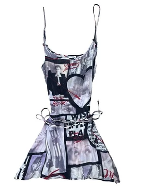 Moschino Cheap and Chic THINK POSITIVE Media Print Camisole Mini Dress Size 8 - Image 1 of 4