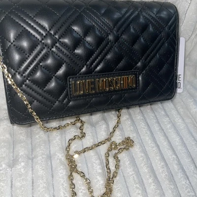 LOVE MOSCHINO BLACK QUILTED CROSSBODY CLUTCH BAG BORSA PU NERO - Image 1 of 4