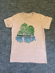 Vintage 1970s Hanes Ann Arbor Graphic Tee Shirt Retro Salmon Pink Adult Size M - Picture 1 of 10