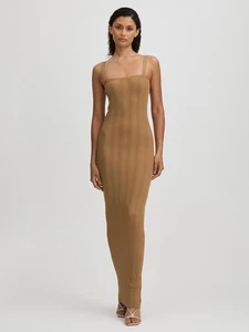 TUBE MAXI GOOD AMERICAN PLISSE MAXI DRESS IN TAN 3XL UK 18 RRP £167 - Picture 1 of 5