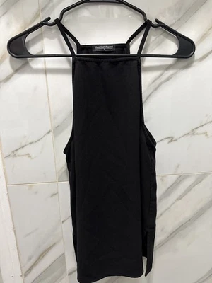 Camiseta sin mangas American Apparel talla pequeña cuello alto club fiesta negra crepé Foto 1 de 2