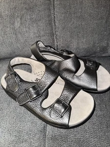 SAS Womens Relaxed Black Leather Flats Sandals Comfortable Orthopedic Shoes 6 M - Picture 1 of 4