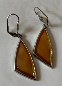 Silberfarbene Ohrhänger Ohrringe Perlmutt gelb braun ca. 3,5 cm - Bild 1 von 3