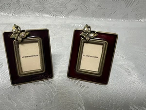 Jay Strongwater Miniatur rot Emaille Rahmen mit akzentuiertem Schmetterling 2er Set - Bild 1 von 5