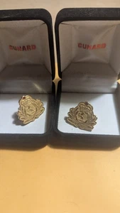 Cunard Cruise Line Pin QE2 World Member Badge Goldtone Red Rhinestone Pair Of - Picture 1 of 8