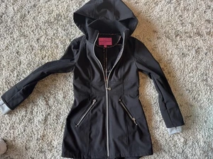Betsey Johnson Jacket Womens Small Hooded Full Zip Fleece Lined Coat Pockets - Picture 1 of 9