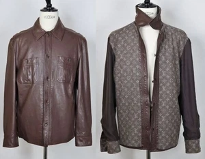 LOUIS VUITTON Monogram Lining Leather Shirt Jacket Brown Size 52 Made In France - Picture 1 of 10