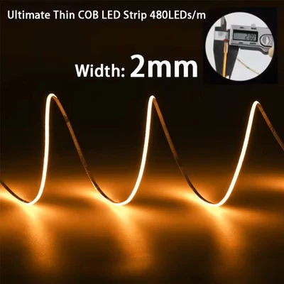 Fita de lâmpada de fita LED COB 2mm luz de tira LED DC12V 480LEDs/m sala faça você mesmo casa - Imagem 1 de 4