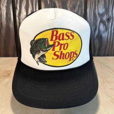Винтажная черная белая оригинальная шляпа дальнобойщика Bass Pro Shops из тисненой пены 80-е 90-е - Изображение 1 из 4