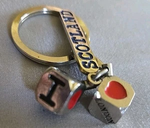 Vintage Keychain I ❤️ London England Dice Shaped & Scotland Silvertone - Picture 1 of 3