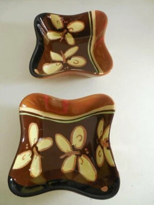 BELLA CASA GANZ 2 Cuencos Marrón Mariposa Cuadrado NUEVO Foto 1 de 4