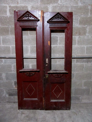 ~ ANTIQUE CARVED OAK DOUBLE ENTRANCE FRENCH DOORS ~ 46.25 X 82.75 ~ SALVAGE Cover