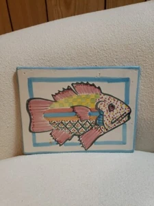 Vintage 80er Mackenzie Kinder Keramik Fisch Untersetzer 6" x 8" bunt handbemalt - Bild 1 von 3