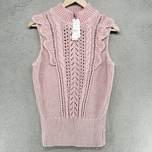 White House Black Market Tank Sweater Womens S Cable Knit Ruffle $89 NWT - Picture 1 of 15