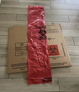 (100Qty)Bio-hazard Infectious Hazardous Waste Bag 45-52 Gal Red 1.5 mil - Picture 1 of 5