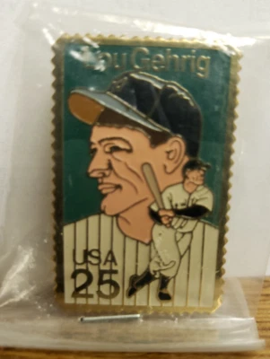 Vintage United States Postal Service Lou Gehrig USA 25¢ Metal Postage Stamp Pin - Image 1 of 4
