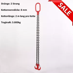 2 Strang Kettengehänge Anschlagkette Krankette Krangehänge 3T 8mm 2m lang Kette - Bild 1 von 10