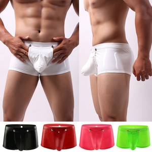 Hot Sexy Men Boxer Shorts Underwear Shinny Wet Look Faux Leather Underpants