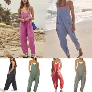Jumpsuit Pants Overalls Romper Trousers Bodysuit Loose Casual Strappy Women Lady - Picture 1 of 25