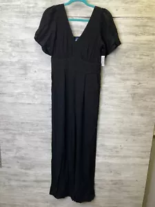 Old Navy Jumpsuit Damen M Kurzarm V-Ausschnitt schwarz Jack Ankle Crop gesmokt - Bild 1 von 16