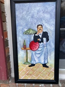 OIL PAINTING NEW CANVAS ----CHEF  12"x16" -Stretched/BLACK FRAME 1 1/4" - Picture 1 of 2