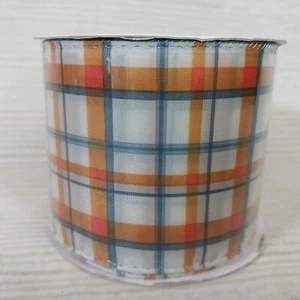 New! Fall Plaid Ribbon 2.5" x 9 FT Wired Edge Autumn Craft Wreath Thanksgiving  - Picture 1 of 5