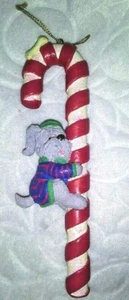 CHRISTMAS SHAGGY GRAY DOG HUGGING CANDY CANE ORNAMENT VGC 6 1/2" H RESIN - Picture 1 of 4