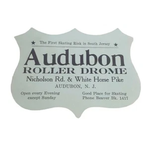 Vintage 1940er Jahre Eisbahn Etikett Audubon NJ Roller Drome blauer Schild neues Jersey - Bild 1 von 4