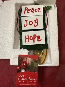 Alpine Peace Joy Hope Hanging Sign With Bell Retro Holiday Decor 7 1/2" Tall - Picture 1 of 3