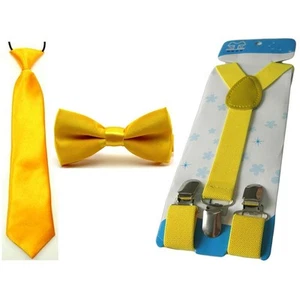 Kid Child Solid Necktie Bowtie Y-Back Suspender Set School Boy Tie Elastic Brace - Picture 1 of 13