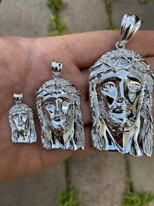 0.1ct REAL VS Natural Diamond Solid 925 Sterling Silver Jesus Piece HIP HOP Iced - Picture 1 of 12
