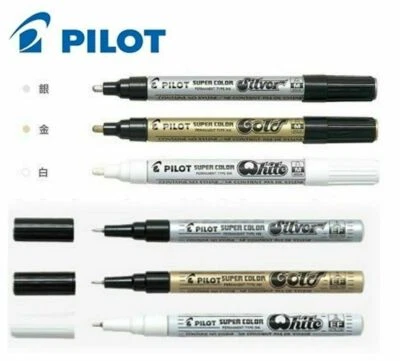 Marcador de pintura piloto dorado plateado blanco medio fino superpermanente superficies opacas Foto 1 de 4