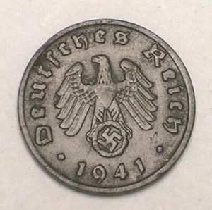 1941 D German Germany One 1 Reichspfennig WWII Era Swastika Coin - Picture 1 of 2