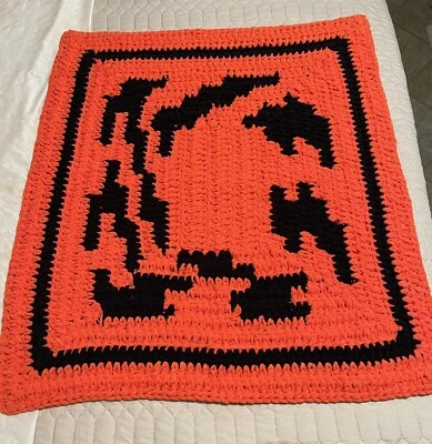 Nueva Manta Bebé Ganchillo Hecha a Mano Suave Gruesa Esponjosa Naranja/Negro 33x30 Pulgadas Foto 1 de 4