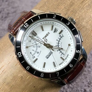 Timex Intelligent Men T2N496 Formal Fly Back Chrono Leather Quartz Watch 7 3/4" - Picture 1 of 15