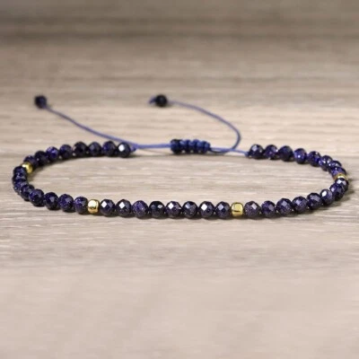 Pulseira delicada boêmia de contas facetadas de cristal pedra preciosa azul ouro 4 mm - Imagem 1 de 4