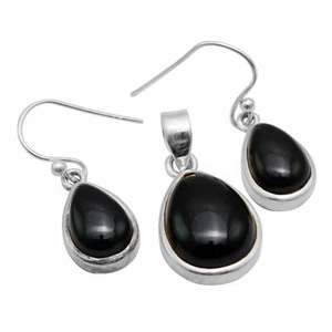 Colgante Regalo San Valentín Plata Esterlina 925 Ónix Negro + Pendientes Joyería ST-059 - Imagen 1 de 1