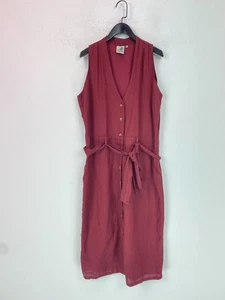 Weird Fish Sleeveless Rust Red Button Midi Dress Belt Tie Waist UK12 - Picture 1 of 10
