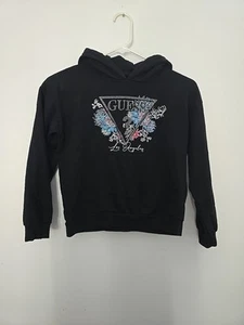 Girl's Guess Sweatshirt Size 10 Black Flowers Hoodie - Picture 1 of 2