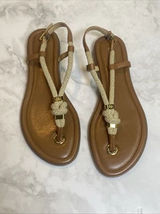 NEU Michael Kors Holly Damen 9 BRAUN Slingback Seil Leder Riemen SandaL EBC25 - Bild 1 von 8