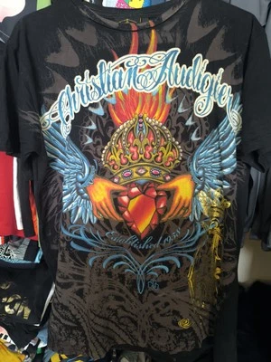 Camiseta vintage y2k ed hardy christian audigier doble cara arte alas mediana Foto 1 de 4